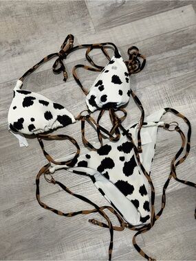 Salty Honey White & Black Cow-Print Western Bikini